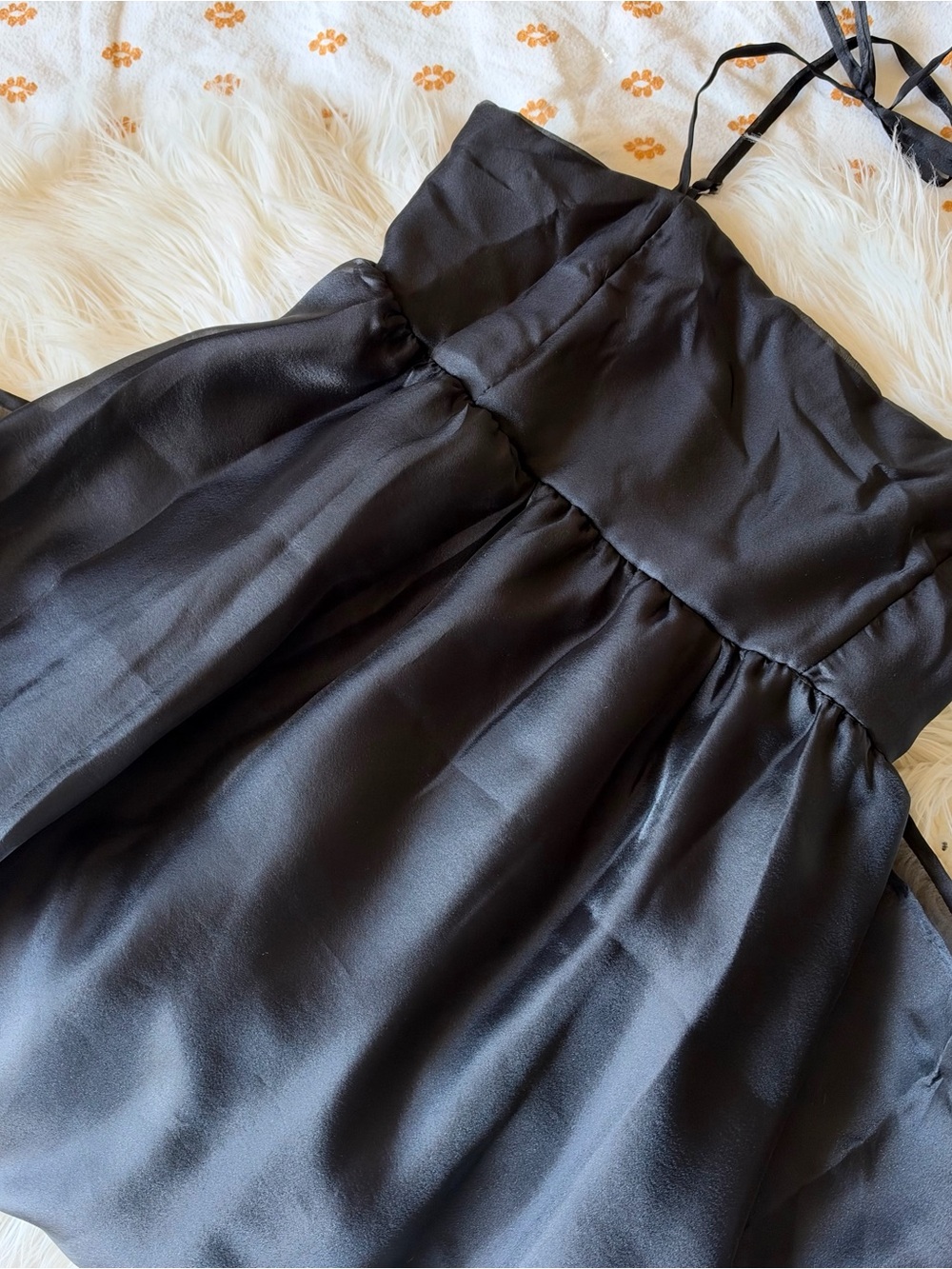 wild fable Black Strapless Satin Midi Dress with Thin Straps